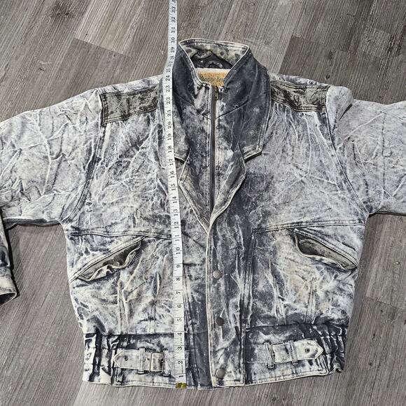 Vintage Hard Rock Denim By CODA Blue Antique Acid Wash Bomber Jacket Cloth Line - Picture 13 of 14